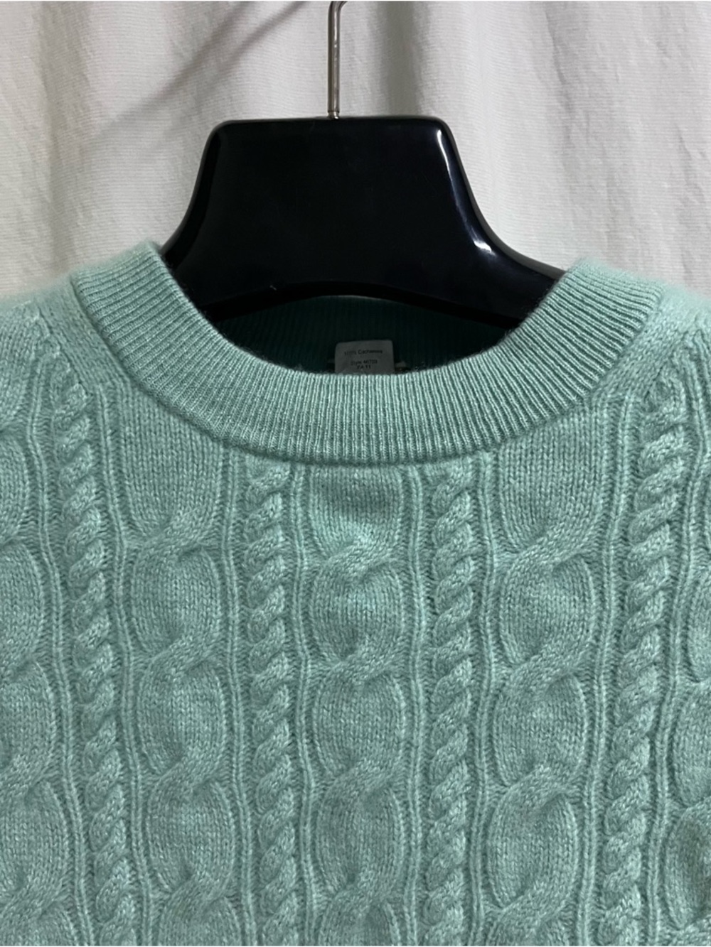 J. Crew Black Label 100% Cashmere 3/4 Sleeve Teal Sweater Medium Cable Knit - Picture 5 of 6